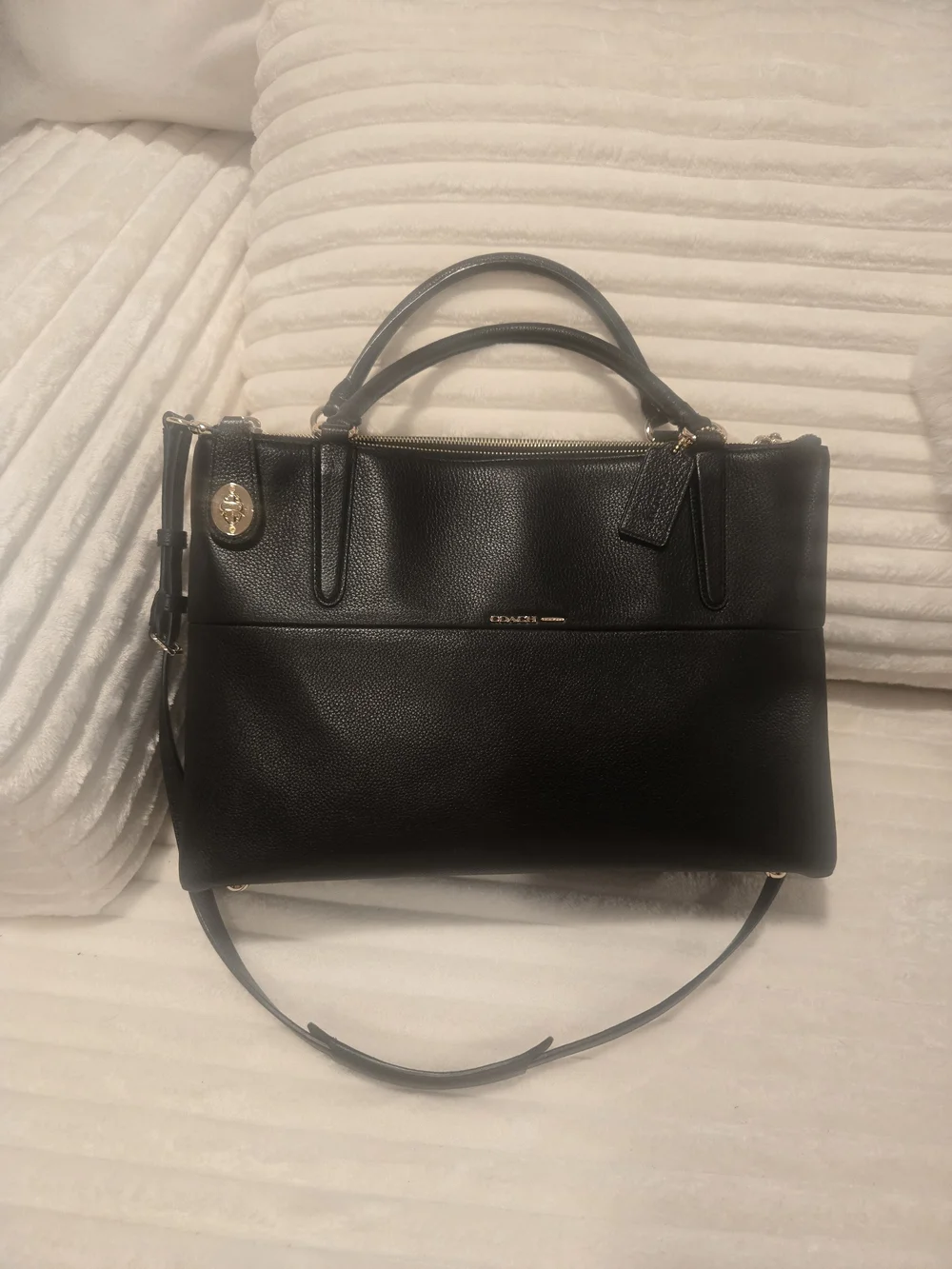 Coach Black Leather Top-Handle Satchel with Shoulder Strap